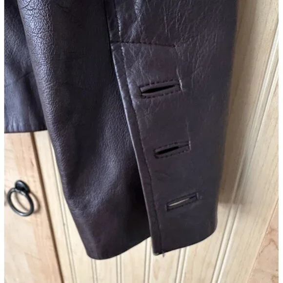 Vintage Guess 90’s Y2K Genuine Womens Brown Leather Blazer Jacket Size M *READ* - Picture 4 of 6